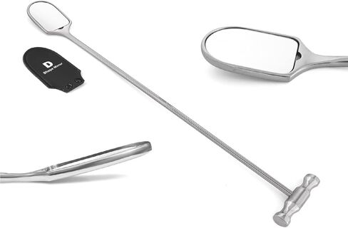 مرآة فحص أسنان الخيول على شكل حرف D مقاس 40 × 55 مم، مقبض على شكل حرف T من الفولاذ المقاوم للصدأ بطول 18 1/2 بوصة in Kuwait