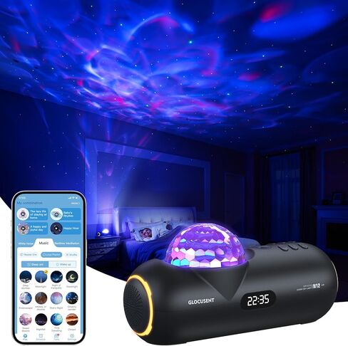 Glocusent Star Projector ، 16 لونًا أورورا ، جهاز عرض مجرة ​​مع 65 صوتًا مهدئًا ، 8 أوضاع مشاهد ، مكبر صوت 5.1Bluetooth المدمج ، يعمل مع APP (2.4 جيجا هرتز WiFi) in Kuwait