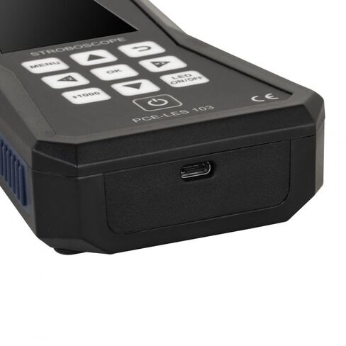 أدوات PCE، ستروبسكوب LED محمول باليد PCE-LES 103 للآلات الدوارة، بقياسات 60-300000 إطار في الدقيقة / 1-5000 هرتز، مع 3 مصابيح LED عالية الطاقة (11730 لوكس عند 20 سم)، بطارية USB-C قابلة لإعادة الشحن in Kuwait