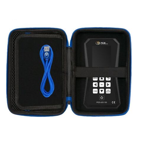 أدوات PCE، ستروبسكوب LED محمول باليد PCE-LES 103 للآلات الدوارة، بقياسات 60-300000 إطار في الدقيقة / 1-5000 هرتز، مع 3 مصابيح LED عالية الطاقة (11730 لوكس عند 20 سم)، بطارية USB-C قابلة لإعادة الشحن in Kuwait