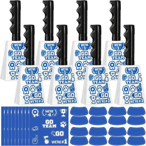 8 Pack 10.5 Inch Steel Cow Bell with Handle and Stickers Cheering Cowbells for Sporting Event Large Cow Bells Noise Makers Steel Hand Bell Chime Alarm for Football Games Party Farm (White) in Saudi Arabia