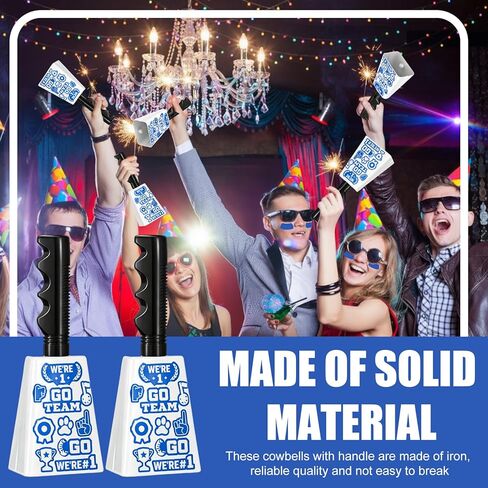 8 Pack 10.5 Inch Steel Cow Bell with Handle and Stickers Cheering Cowbells for Sporting Event Large Cow Bells Noise Makers Steel Hand Bell Chime Alarm for Football Games Party Farm (White) in Saudi Arabia