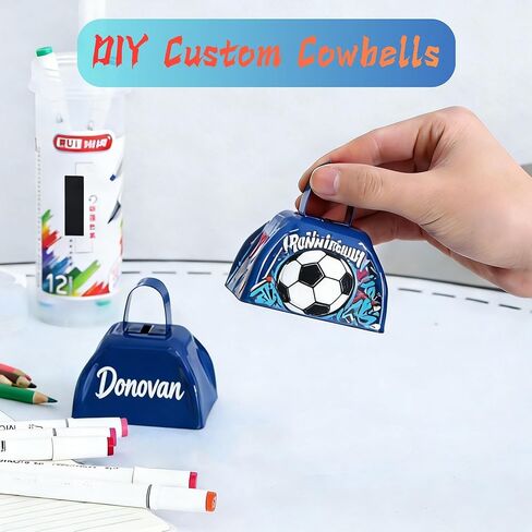 2pcs Cow Bell & 2pcs Jingle Bells Noise Makers Hand Percussion Loud 3 Inch Cowbell for Sporting Events, Football Games, Celebrations, Wedding, Cheering, Party, Spirit, Marathon(Blue) in Kuwait