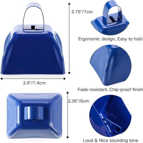 2pcs Cow Bell & 2pcs Jingle Bells Noise Makers Hand Percussion Loud 3 Inch Cowbell for Sporting Events, Football Games, Celebrations, Wedding, Cheering, Party, Spirit, Marathon(Blue) in Kuwait