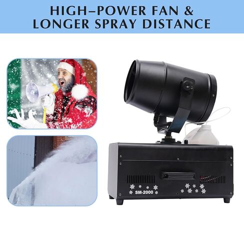 آلة الثلج، جهاز تحكم عن بعد يدوي 2000 واط، آلة رش ندفة الثلج، جهاز نفخ الثلج الزائف، مروحة قوية بزاوية كبيرة، رأس دوار، رذاذ طويل الأمد للحفلات (2000 واط 20.87 * 12.60 * 27.56 بوصة) in Kuwait