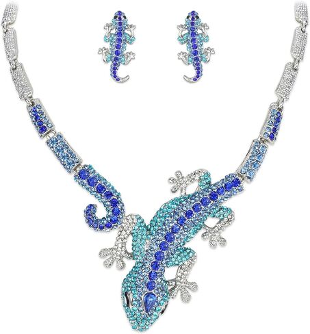 مجموعة أقراط قلادة على شكل سحلية من الكريستال النمساوي آرت ديكو جيكو من EVER FAITH in Kuwait