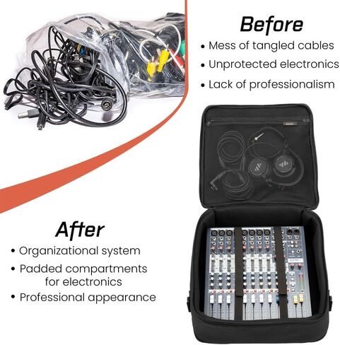 حقيبة خلاط مبطنة من النايلون من AURAY مع واقي للعتاد، وحزام قابل للإزالة ومقابض حمل - تناسب خلاطات تصل إلى 15 × 15 بوصة، ومقاومة للطقس، وجيوب مضغوطة - حقيبة تخزين مثالية للسفر ومعدات الصوت in Kuwait