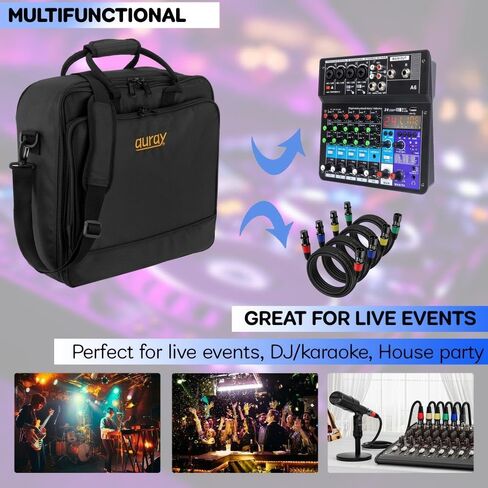 حقيبة خلاط مبطنة من النايلون من AURAY مع واقي للعتاد، وحزام قابل للإزالة ومقابض حمل - تناسب خلاطات تصل إلى 15 × 15 بوصة، ومقاومة للطقس، وجيوب مضغوطة - حقيبة تخزين مثالية للسفر ومعدات الصوت in Kuwait