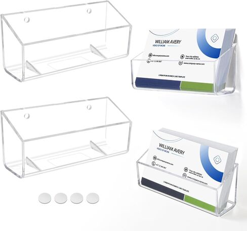 Acrylic Business Card Holder, 2 Pack Wall Mount Name Card Holder, Office Calling Cards Display Holder Stand, Visiting Cards Desktop Organizer for Wall Mount or Place on Desk, Fits 40-60 Business Cards in Kuwait