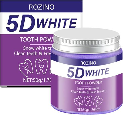 5D White Tooth Powder, 50g/1.764oz, Teeth Whitening to Reduce Stains, Deep Cleaning for Plaque & Residue Removal, Freshens Breath, Easy to Use for Daily Oral Care (1.764OZ) in Kuwait