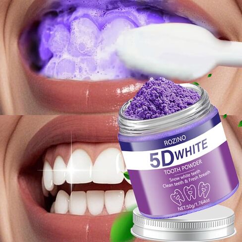 5D White Tooth Powder, 50g/1.764oz, Teeth Whitening to Reduce Stains, Deep Cleaning for Plaque & Residue Removal, Freshens Breath, Easy to Use for Daily Oral Care (1.764OZ) in Kuwait