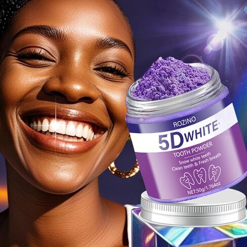 5D White Tooth Powder, 50g/1.764oz, Teeth Whitening to Reduce Stains, Deep Cleaning for Plaque & Residue Removal, Freshens Breath, Easy to Use for Daily Oral Care (1.764OZ) in Kuwait