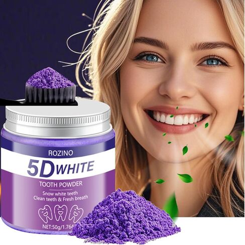 5D White Tooth Powder, 50g/1.764oz, Teeth Whitening to Reduce Stains, Deep Cleaning for Plaque & Residue Removal, Freshens Breath, Easy to Use for Daily Oral Care (1.764OZ) in Kuwait