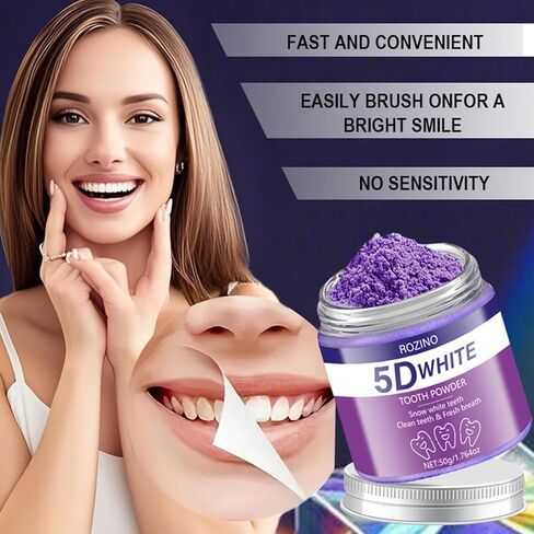 5D White Tooth Powder, 50g/1.764oz, Teeth Whitening to Reduce Stains, Deep Cleaning for Plaque & Residue Removal, Freshens Breath, Easy to Use for Daily Oral Care (1.764OZ) in Kuwait