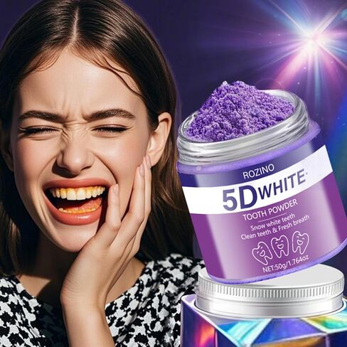 5D White Tooth Powder, 50g/1.764oz, Teeth Whitening to Reduce Stains, Deep Cleaning for Plaque & Residue Removal, Freshens Breath, Easy to Use for Daily Oral Care (1.764OZ) in Kuwait