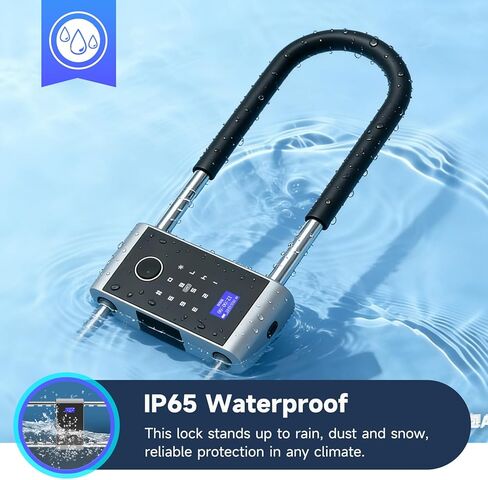 Smart Padlock with Long Adjustable Shackle, Bike U-Lock with Fingerprint, Keypad, App Control, Auto Lock,Heavy Duty Anti-Theft, Digital Combination Lock for Outdoor Fence, Gate, Weatherproof in Saudi Arabia