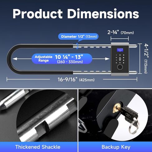 Smart Padlock with Long Adjustable Shackle, Bike U-Lock with Fingerprint, Keypad, App Control, Auto Lock,Heavy Duty Anti-Theft, Digital Combination Lock for Outdoor Fence, Gate, Weatherproof in Saudi Arabia
