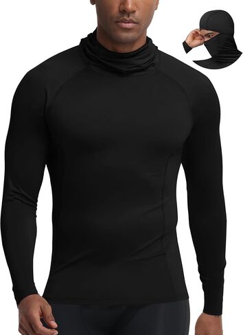 Roadbox Men's Compression Shirt Hoodie with Mask, Long Sleeve Workout Athletic Base Layer, Sports Gym Running Undershirt Top in Saudi Arabia