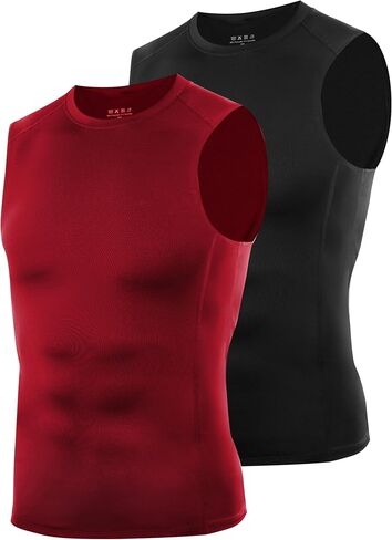 قطعتان من القمصان المضغوطة بدون أكمام للرجال، قميص بدون أكمام للتمرين الرياضي سريع الجفاف، قمصان داخلية بطبقة أساسية للرياضة في صالة الألعاب الرياضية in Kuwait