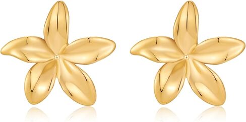 Bold Floral Statement Stud Earrings for Women – Large Gold Plated Leaf Design Earrings Chunky Stud Earrings Hypoallergenic Lightweight Fashion Jewelry Elegant Gift for Her in Saudi Arabia