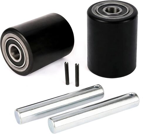 Two Packs of Pallet Jack/Truck Wheels 3" x 3.75" PU Poly Tread, 20mm ID Bearings, Full Set with Axles, Pins and Entry Exit Roller in Saudi Arabia