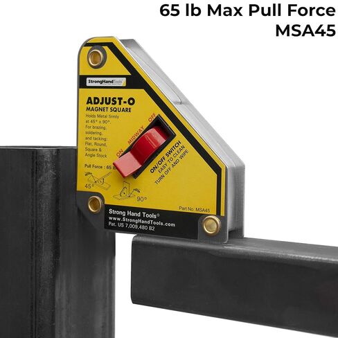 Strong Hand Tools Adjust-O Magnetic Square, On/Off Switch, Max Pull Force: 65 lbs (30kg), 45° & 90° Angle, 4-3/8 x 3-3/4 x 1″, Patented Design, MSA45, Strong Hand Tools in Kuwait
