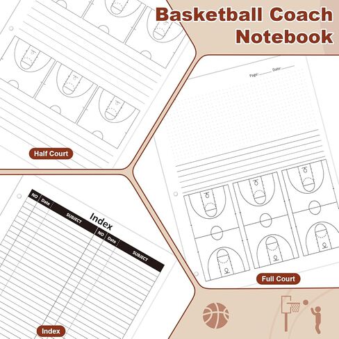 PU Leather 8.5 * 11 in Basketball Coach Notebook 63 Page Playbook Journal Basketball Coach Binder Red Brown Basketball Practice Planner Drills Accessories for Players Student Coach Enthusiasts in Kuwait