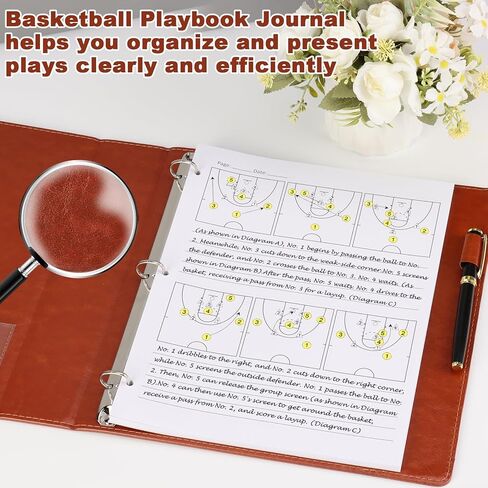 PU Leather 8.5 * 11 in Basketball Coach Notebook 63 Page Playbook Journal Basketball Coach Binder Red Brown Basketball Practice Planner Drills Accessories for Players Student Coach Enthusiasts in Kuwait
