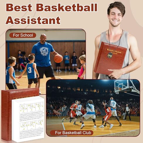 PU Leather 8.5 * 11 in Basketball Coach Notebook 63 Page Playbook Journal Basketball Coach Binder Red Brown Basketball Practice Planner Drills Accessories for Players Student Coach Enthusiasts in Kuwait