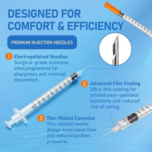 Insulin Syring, 1cc 29G 5/16" (8mm) seringe insulina, Individually Packed, Smooth & Comfortable, Pack of 100 in Kuwait