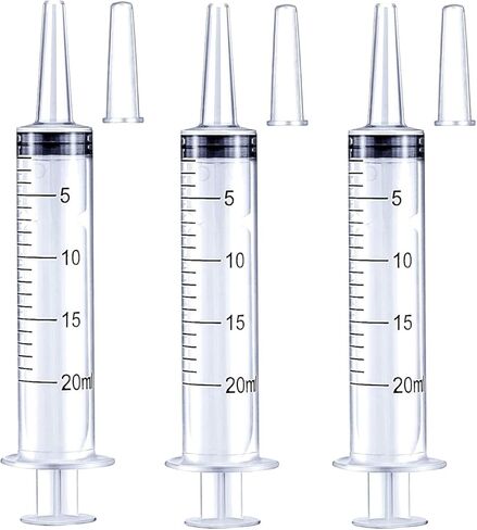 5Pack 20ml Plastic Syringe with caps for Liquid Measuring,Oral,Scientific Labs,Feeding Pets, Oil or Glue Applicator, Halloween Party, Sterile Individually Packed in Kuwait
