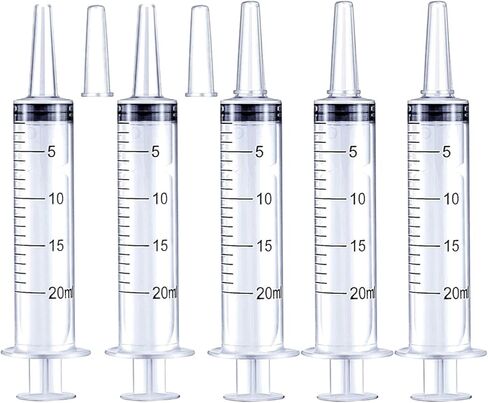 5Pack 20ml Plastic Syringe with caps for Liquid Measuring,Oral,Scientific Labs,Feeding Pets, Oil or Glue Applicator, Halloween Party, Sterile Individually Packed in Saudi Arabia