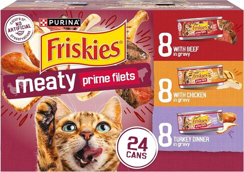 Purina Friskies Gravy Wet Cat Food Pack Pack ، Prime Filets Movisy Favorites - (Pack of 24) 5.5 Oz. علب in Kuwait