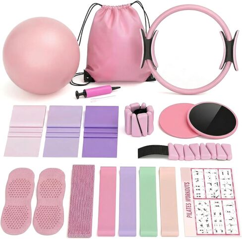 Women's Pilates Set - A 19-Piece Family Pilates Equipment Package, Including Pilates Rings and mini Ball Accessories - a Beginner-Friendly Home Exercise Set (ZZ-39) in Kuwait