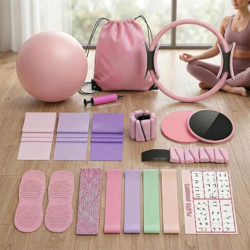 Women's Pilates Set - A 19-Piece Family Pilates Equipment Package, Including Pilates Rings and mini Ball Accessories - a Beginner-Friendly Home Exercise Set (ZZ-39) in Kuwait