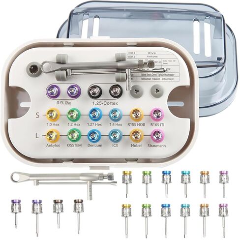 Dental Implant Torque Wrench Universal Kit with 10-70Ncm Torque Adjustable Ratchet 16pcs, Secure/Disassemble Implant Restorations Tools for Dentists in Kuwait