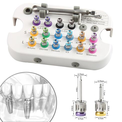 Dental Implant Torque Wrench Universal Kit with 10-70Ncm Torque Adjustable Ratchet 16pcs, Secure/Disassemble Implant Restorations Tools for Dentists in Kuwait