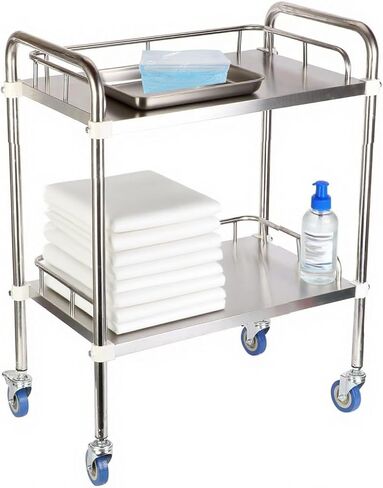 عربة من الفولاذ المقاوم للصدأ بعجلات، عربة خدمات طبية من طبقتين، عربة خدمة المختبر، عربة العيادة، عربة تجارية من الدرجة التجارية مع عجلات صامتة قابلة للقفل للمستشفى، المطعم، المطبخ in Kuwait