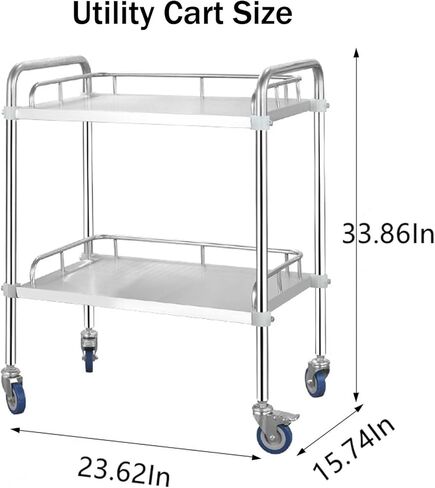 عربة من الفولاذ المقاوم للصدأ بعجلات، عربة خدمات طبية من طبقتين، عربة خدمة المختبر، عربة العيادة، عربة تجارية من الدرجة التجارية مع عجلات صامتة قابلة للقفل للمستشفى، المطعم، المطبخ in Kuwait