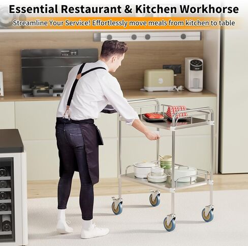 عربة من الفولاذ المقاوم للصدأ بعجلات، عربة خدمات طبية من طبقتين، عربة خدمة المختبر، عربة العيادة، عربة تجارية من الدرجة التجارية مع عجلات صامتة قابلة للقفل للمستشفى، المطعم، المطبخ in Kuwait