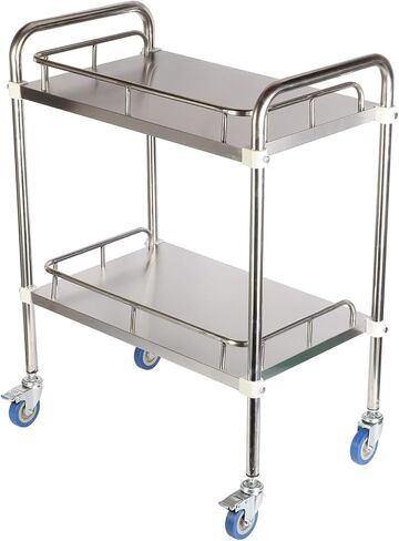 عربة من الفولاذ المقاوم للصدأ بعجلات، عربة خدمات طبية من طبقتين، عربة خدمة المختبر، عربة العيادة، عربة تجارية من الدرجة التجارية مع عجلات صامتة قابلة للقفل للمستشفى، المطعم، المطبخ in Kuwait
