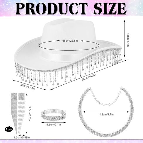 White Cowboy Hat with Fringes for Womens Rhinestone Cowgirl Hat with Heart-Shaped Sunglasses Bedazzled Glitter Western Cowboy Hats for Wedding Disco Party Cosplay Costume in Kuwait