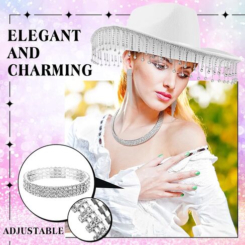 White Cowboy Hat with Fringes for Womens Rhinestone Cowgirl Hat with Heart-Shaped Sunglasses Bedazzled Glitter Western Cowboy Hats for Wedding Disco Party Cosplay Costume in Kuwait