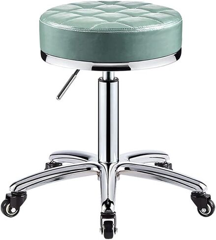 Rolling Round Stool with 5 Wheels Swivel Office Chair Adjustable Height 41-56Cm Pu Leather for Kitchen Drafting Doctor Work Shop Vanity Maximum Load 330Lb-Bean Green in Saudi Arabia