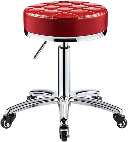 Rolling Round Stool with 5 Wheels Swivel Office Chair Adjustable Height 41-56Cm Pu Leather for Kitchen Drafting Doctor Work Shop Vanity Maximum Load 330Lb-Red in Saudi Arabia