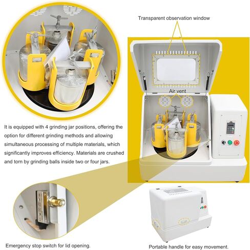 Planetary Ball Mill, 4L Ball Grinding Mill with 4 Jars, 110V 1500W Efficient Lab Fine Powder Pulverizer for Dry/Wet Grinding, for Fields of Geology/Mining/Metallurgy/Ceramics/Chemical in Kuwait