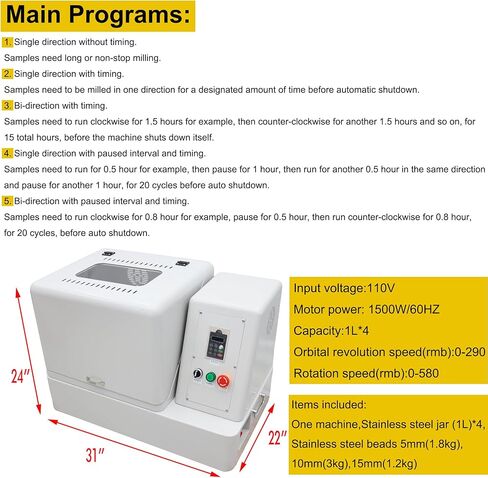 Planetary Ball Mill, 4L Ball Grinding Mill with 4 Jars, 110V 1500W Efficient Lab Fine Powder Pulverizer for Dry/Wet Grinding, for Fields of Geology/Mining/Metallurgy/Ceramics/Chemical in Kuwait