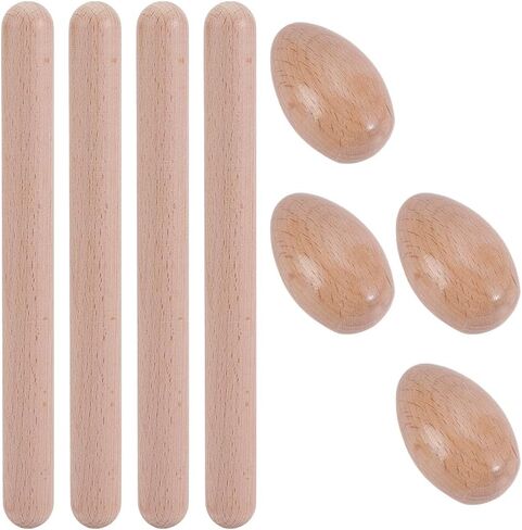 AHANDMAKER 12Pcs Musical Percussion Instrument Set Includes 8Pcs 7.7 Inch Rhythm Sticks Wood Claves and 4Pcs Wood Egg Shakers Wooden Hand Percussion Instrument for Musical Party in Saudi Arabia