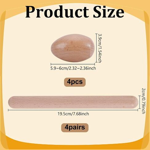 AHANDMAKER 12Pcs Musical Percussion Instrument Set Includes 8Pcs 7.7 Inch Rhythm Sticks Wood Claves and 4Pcs Wood Egg Shakers Wooden Hand Percussion Instrument for Musical Party in Saudi Arabia