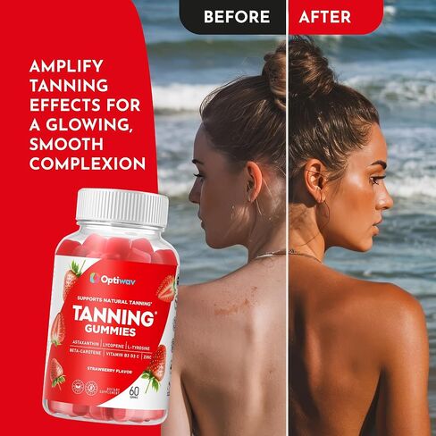 علكات تسمير البشرة للنساء - مكمل تسمير ذاتي يعمل بسرعة بدون التعرض لأشعة الشمس - يمضغ يوميًا مع بيتا كاروتين وفيتامينات الليكوبين والأستازانتين لصحة البشرة ويتوهج بدون التعرض للشمس - نباتي خالي من السكر in Kuwait